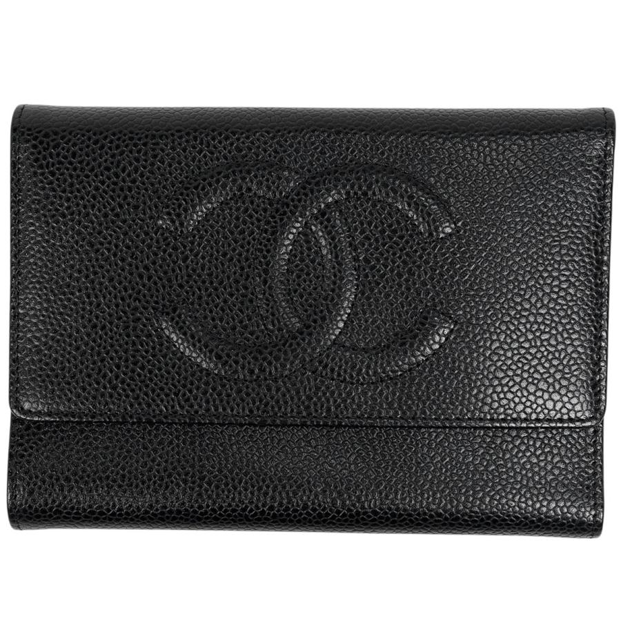 CHANEL　ココマーク　ブラック　三つ折り財布　財布 CHANEL（シャネル） ココマーク 三つ折り財布 キャビアスキン ブラック