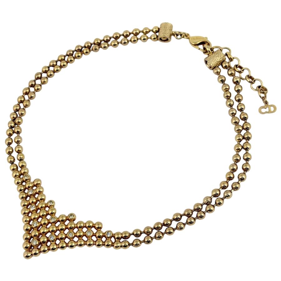 【美品】Dior パール ラインストーン ゴールド ネックレス Christian Dior（クリスチャン・ディオール） ラインストーン