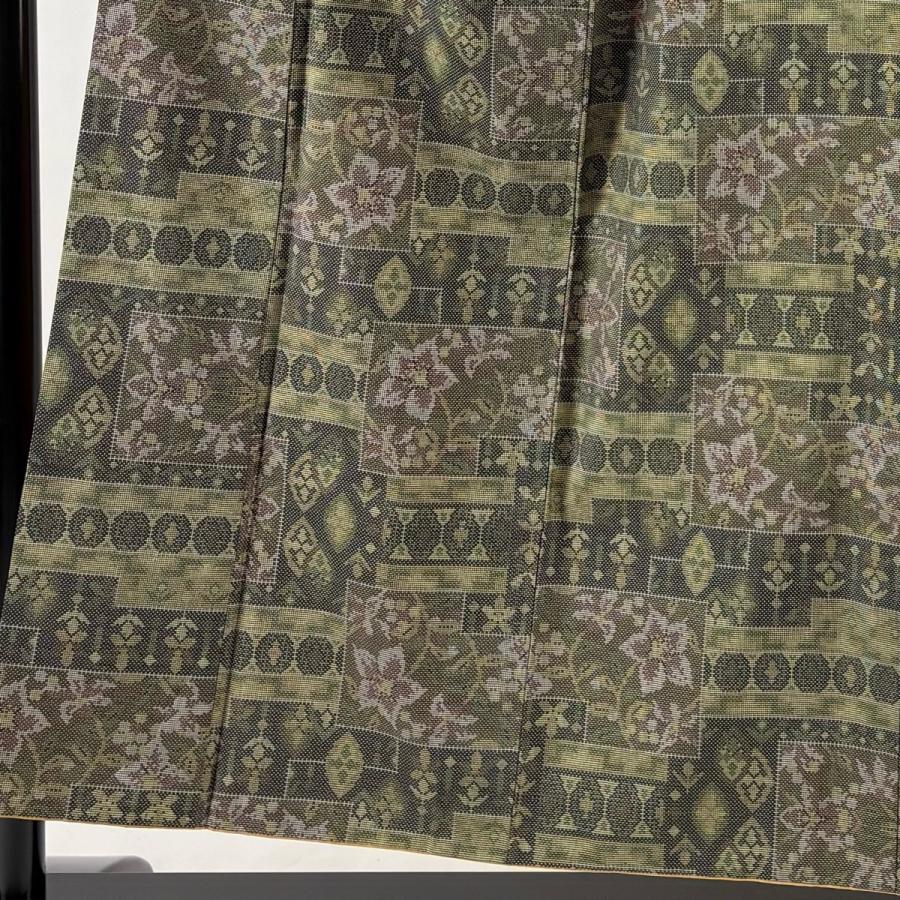 美品 大島紬 身丈153cm 裄丈64.5cm M 袷 証紙あり 草花 幾何学模様
