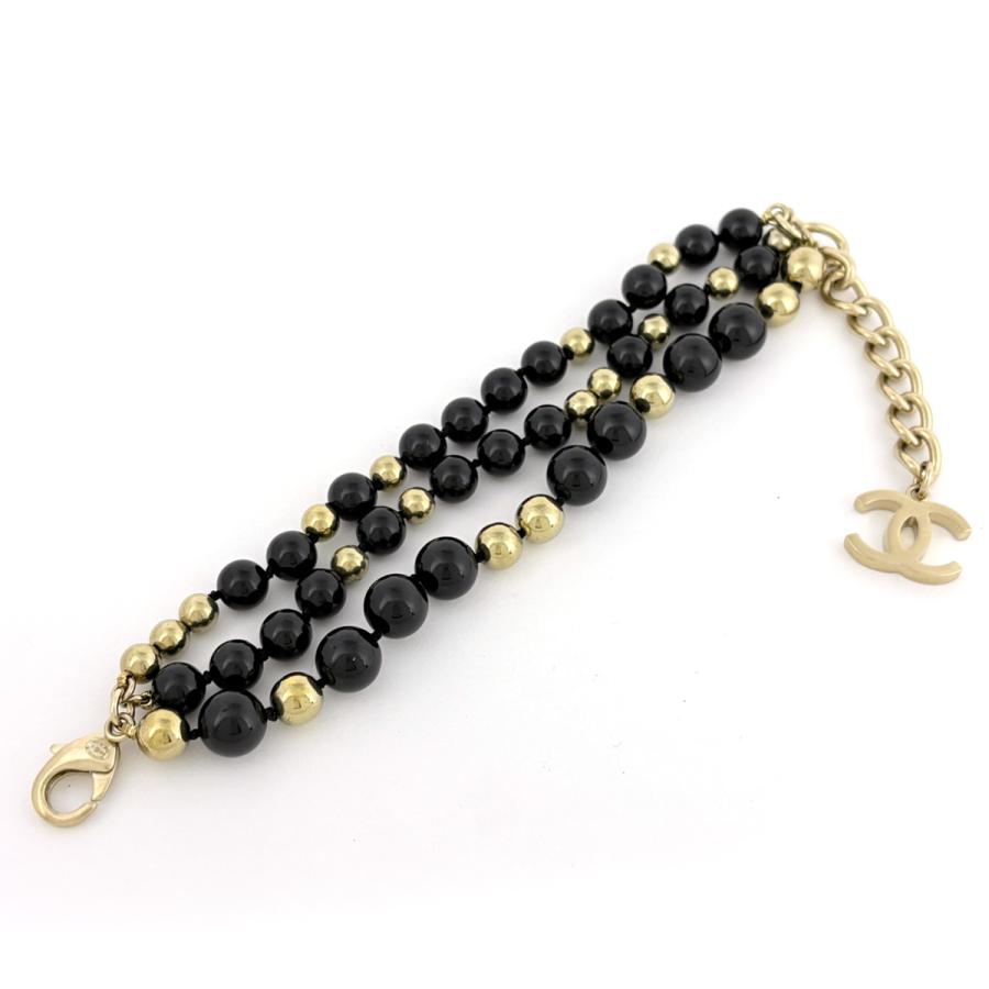 CHANEL（シャネル） ココマーク ブレスレット 3連 ビーズ GP ブラック
