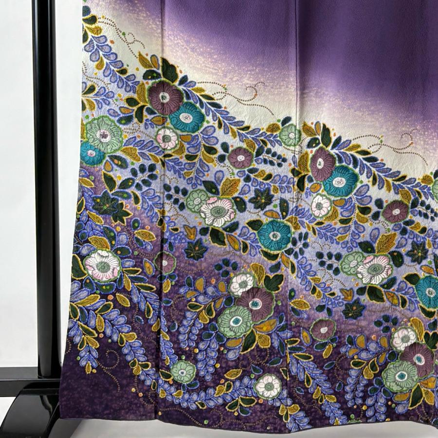 ★専用★美品 訪問着 辻が花 辻ヶ花 濃い藤色 絞り 身丈165.5cm 正絹 訪問着 身丈165cm 裄丈67cm M 袷 落款あり 辻が花柄 ぼかし 濃紫 正絹