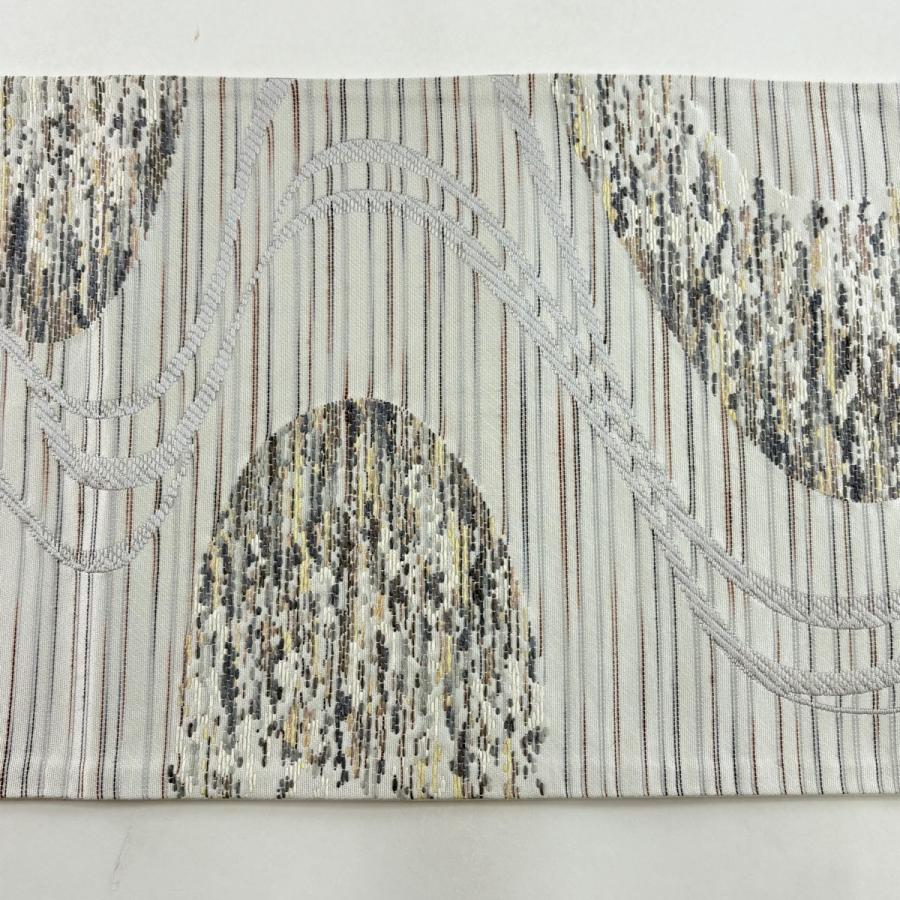 美品 袋帯 グラデーション 幾何学模様 袋帯 秀品 幾何学模様 縞 灰色 六通 正絹 中古 : リユースセレクト