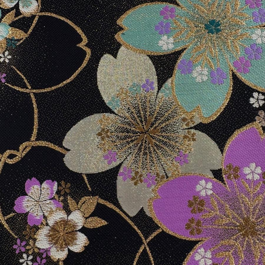 美品 袋帯 秀品 振袖向き 桜 金糸 箔 黒 六通 正絹 中古 : リユース