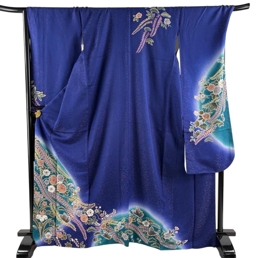 美品 振袖 身丈169cm 裄丈70cm L 袷 辻が花柄 草花 金通し 染め分け