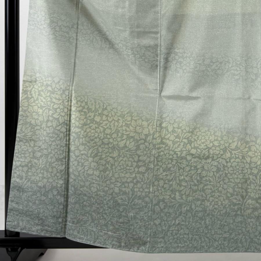 美品】 付下げ 身丈160.5cm 裄丈64cm M 袷 草花 金彩 染め分け 緑 正絹