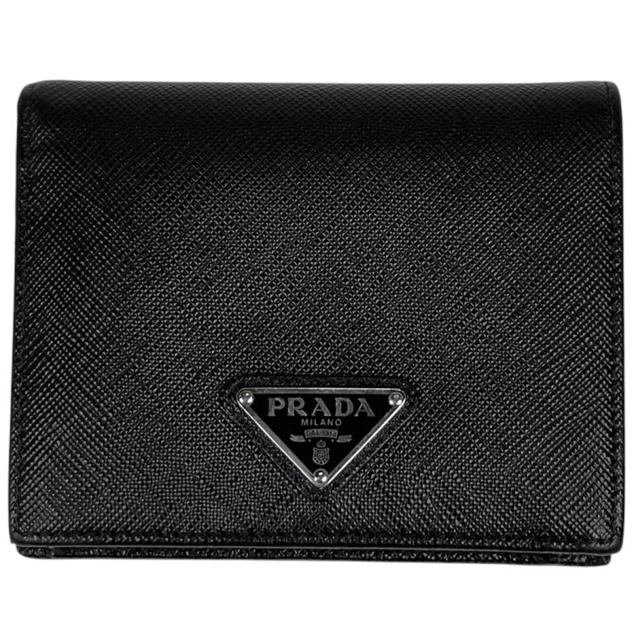 PRADA プラダ 二つ折り財布 ブラック サフィアーノレザー トライアングル PRADA（プラダ） サフィアーノトライアングル 財布 二つ折り財布