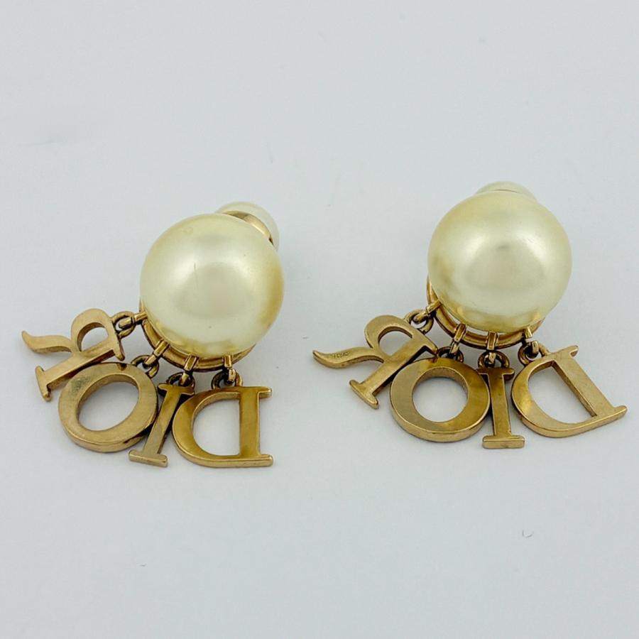 美品 DIOR ピアス ゴールド メタル レジンパール ラインストーン ピアス ディオール Dior ピアス メタル フェイクパール ラインストーン