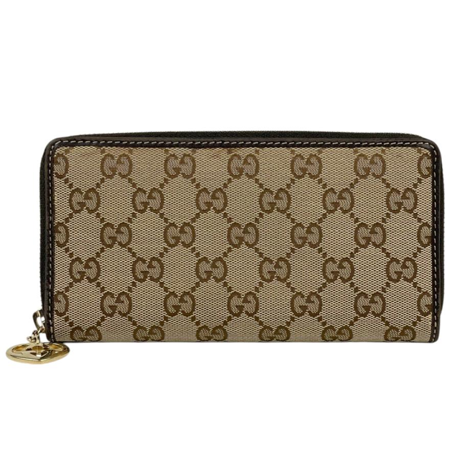 GUCCI 長財布 GG柄 キャンバス ラウンドジップ ブラウン レザー GUCCI（グッチ） 長財布 GG柄 ラウンドジップ GGキャンバス ブラウン