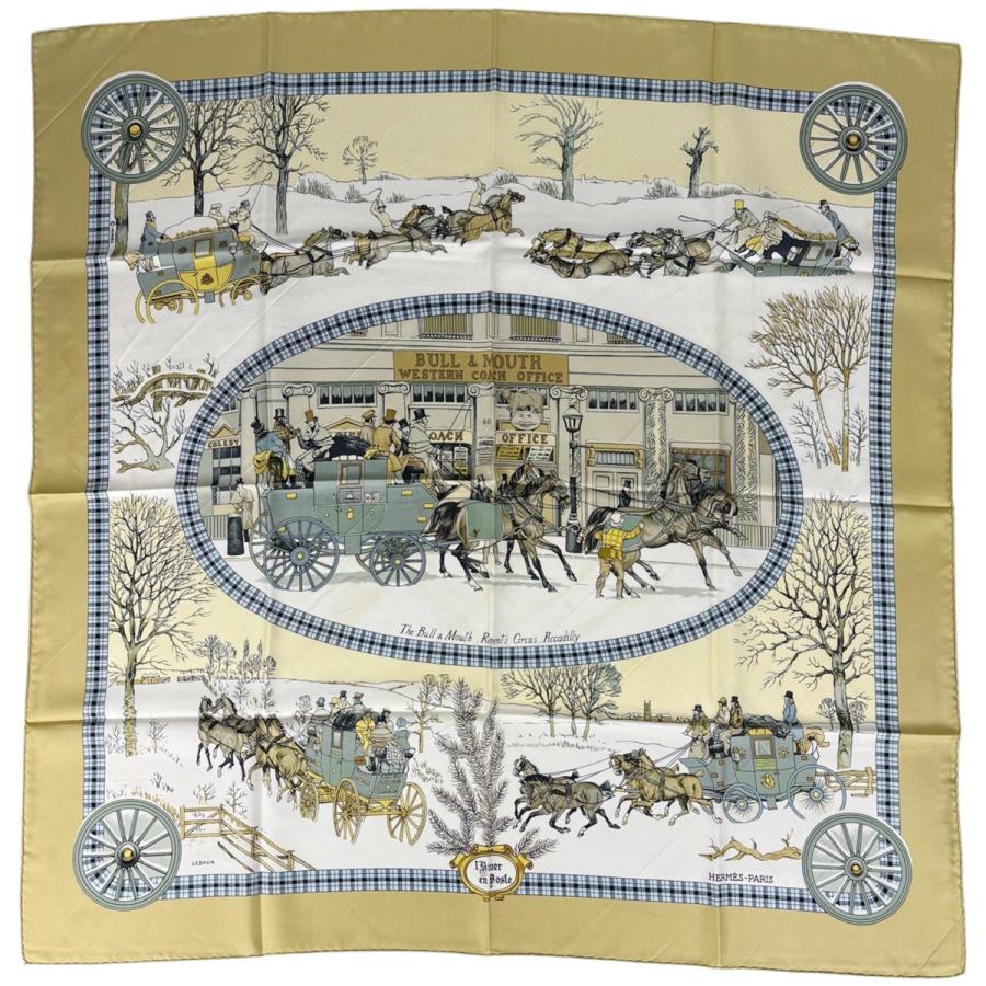 HERMES カレ90 郵便馬車の冬 エルメス　スカーフ　馬　冬 HERMES（エルメス） カレ90 LHIVER EN POSTE スカーフ 冬の郵便馬車