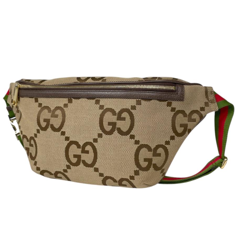 グッチ GUCCI ボディバッグ ジャンボGG ベルトバッグ レザー ジャンボGGキャンバス ベージュ×ブラウン ゴールド金具 ウエストバッグ 茶 696031【中古】 GUCCI（グッチ） ボディバッグ ジャンボGG ベルトバッグ ウエスト