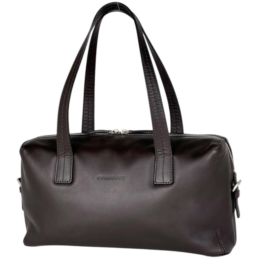 BURBERRY ミニボストンバッグ ブラック　オールレザー　2way BURBERRY（バーバリー） ハンドバッグ ミニボストン レザー ブラウン