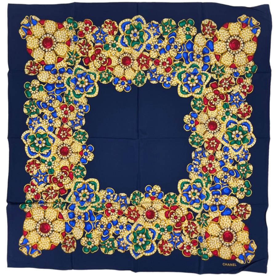 CHANEL（シャネル） スカーフ ジュエリー柄 グリポア シルク ネイビー