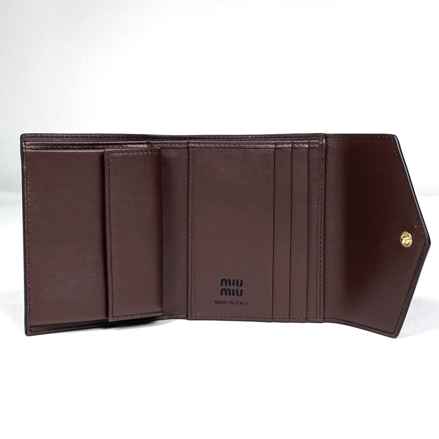 ミュウ Miu 三つ折り財布 ロゴ レザー ブラウン レディース 中古