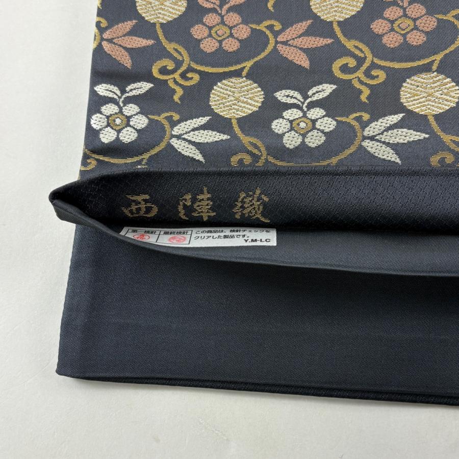 美品 袋帯 名品 箔屋清兵衛 落款あり 西陣織 笹蔓 箔 唐織 墨色 六通