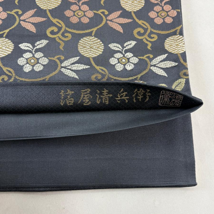 美品 袋帯 名品 箔屋清兵衛 落款あり 西陣織 笹蔓 箔 唐織 墨色 六通