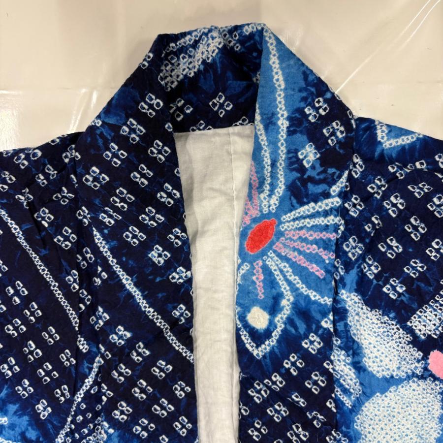 美品 浴衣 身丈159cm 裄丈64cm M 絞り浴衣 蝶 藍色 綿 名品 中古