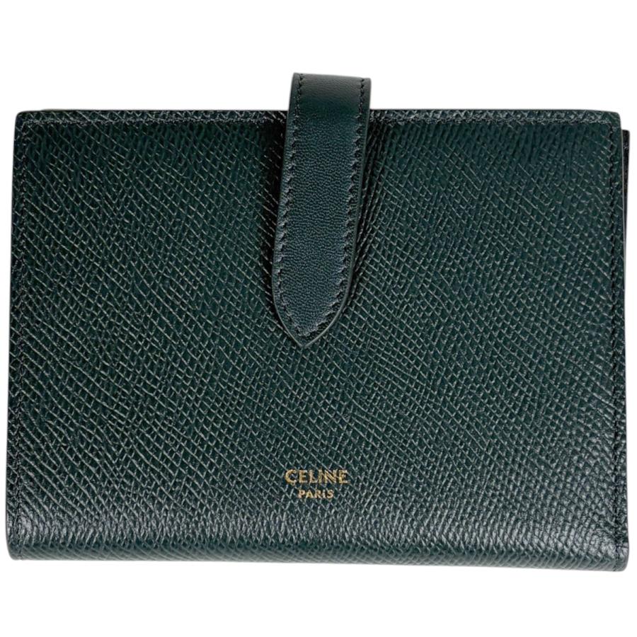 CELINE セリーヌ ミディアムストラップウォレット 2つ折り財布グリーン CELINE（セリーヌ） 二つ折り財布 ミディアム ストラップ ウォレット