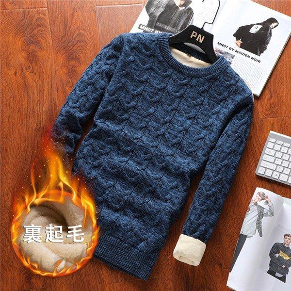 ケーブル編みニット セーター メンズ ニット メンズファッション 無地 秋冬 ざっくり インナー ランドネック 長袖 メンズ 裏起毛 カジュアル 即納 大特価
