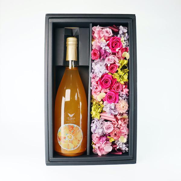 送料無料 プリザーブドフラワーと発泡オレンジ酒 セット Ohsplash ORANGE 箱入 母の日 クリスマス 結婚祝 ギフト | 