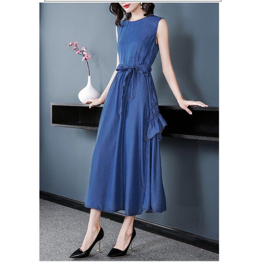 夏 ワンピース ノースリーブ テンセル デニム デニムワンピース