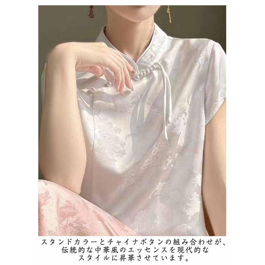 花柄 ノースリーブ チャイナ風トップス　ブラウス シャツブラウス レディース 花柄ブラウス チャイナ風 中華