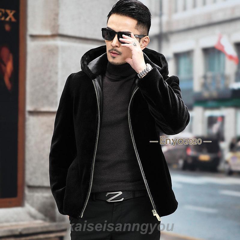 ボアジャケット メンズ フード付き 革ジャン 厚手 ライダース PU