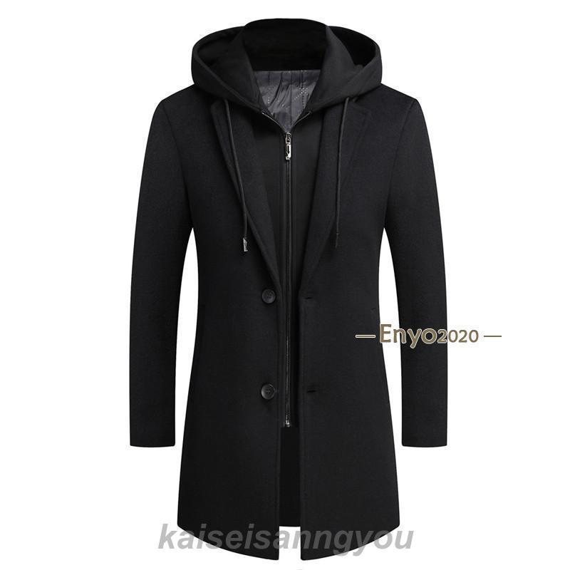 チェスターコート メンズ ロング フェイクレイヤード アウター フード
