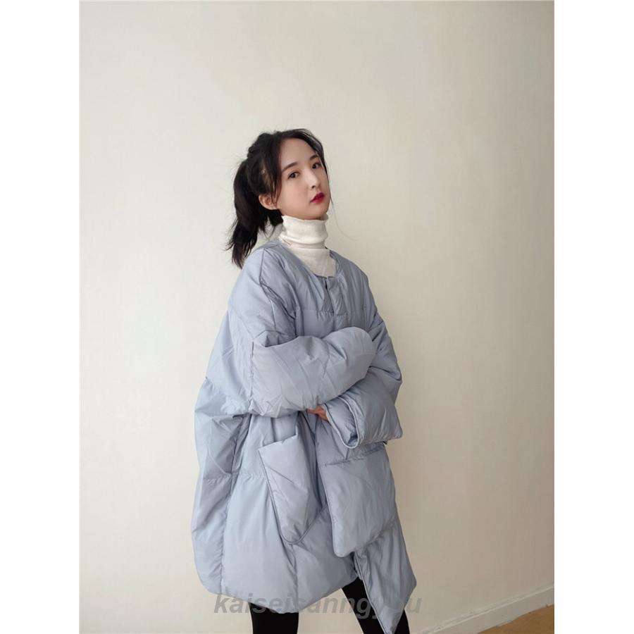 ダウンコート 軽量 マフラー付き ノーカラー ダウンジャケット