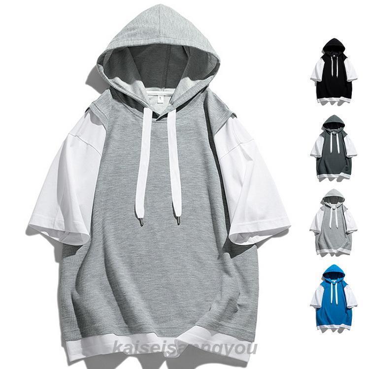 Kappa ターコイズ フード付き半袖パーカー パーカー メンズ 半袖 フード付き Tシャツ カジュアル