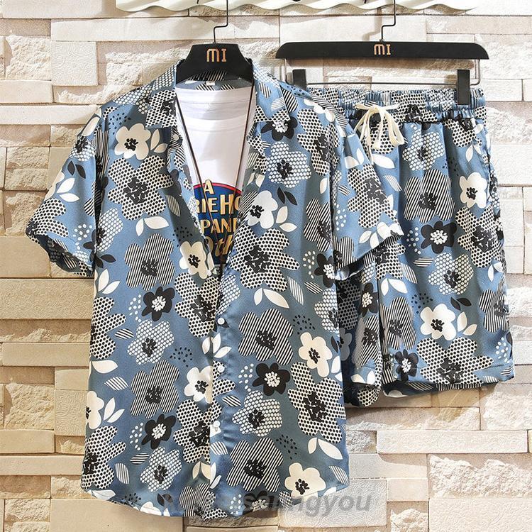 ジャージ セットアップ メンズ 半袖 総柄シャツ 花柄 上下セット ジャージ セットアップ メンズ 半袖 総柄シャツ 花柄 上下セット