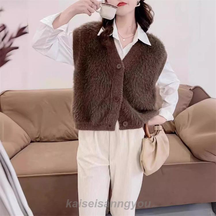 美品★エイココンドウ　チュニック　 シャギーニット　ベスト　レッド シャギーベスト ニットベスト 秋冬 レディース ニット ベスト