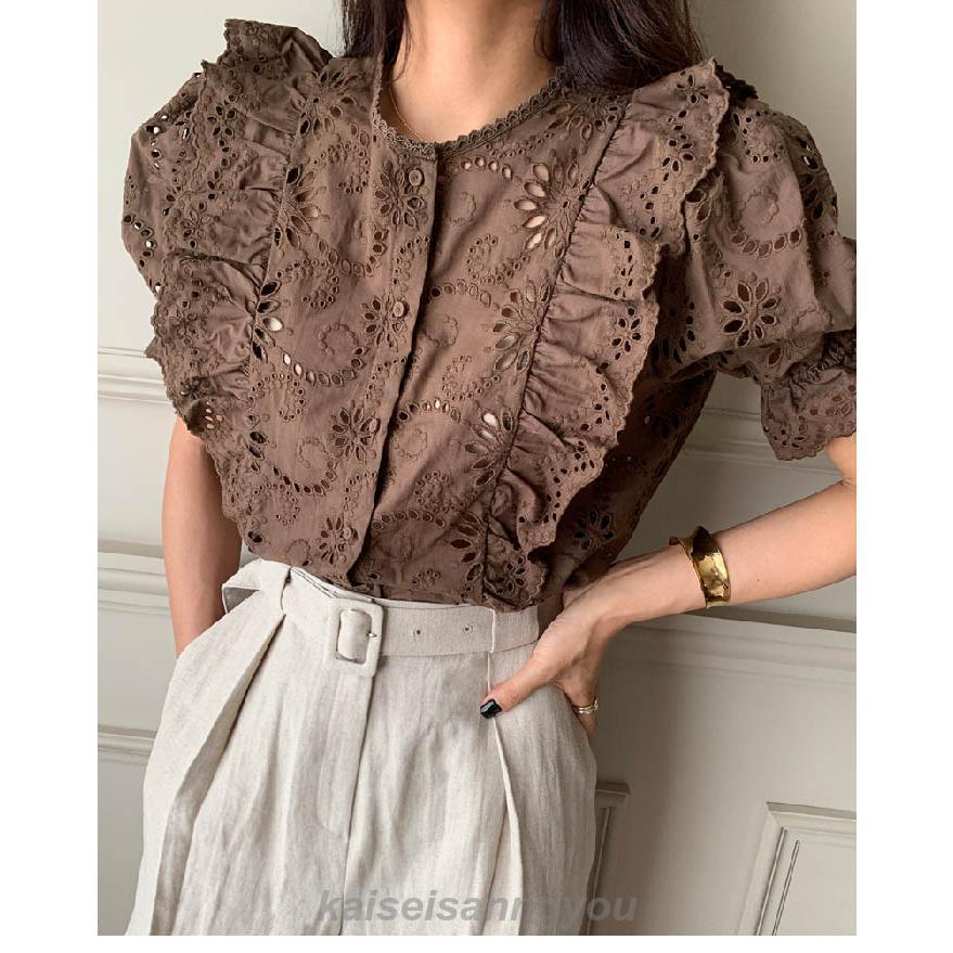 HOLY CAFTAN ホリーカフタン　プリーツシャツ　フリル　レース　リゾート KOEISTORE 襟 フリル ブラウス シャツ レディース ワイシャツ Y