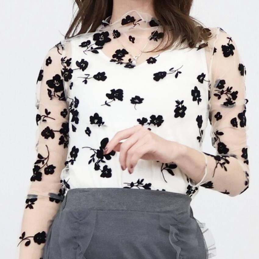 カットソー シアートップス 透け感 長袖 レディース フロッキー