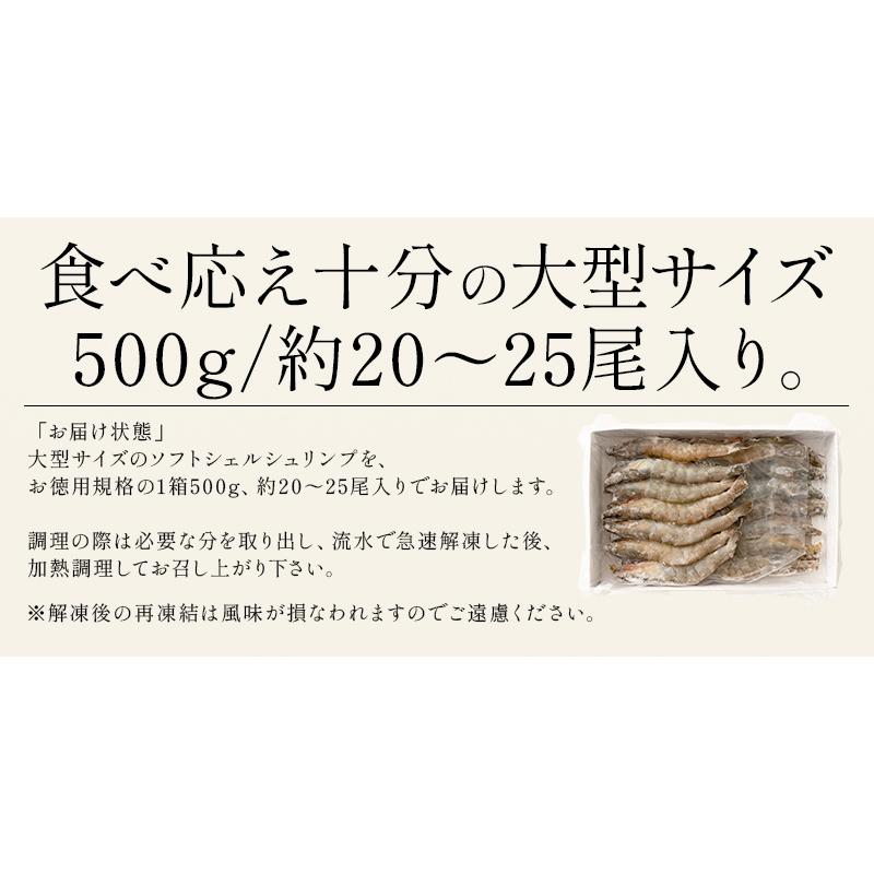 ソフトシェル シュリンプ 500g 20〜25尾 殻付き えび 冷凍えび バナメイえび 海鮮 冷凍 海老 エビ バナメイ ソフトシェルシュリンプ   ギフト 父の日｜kaisenichibashioso｜13