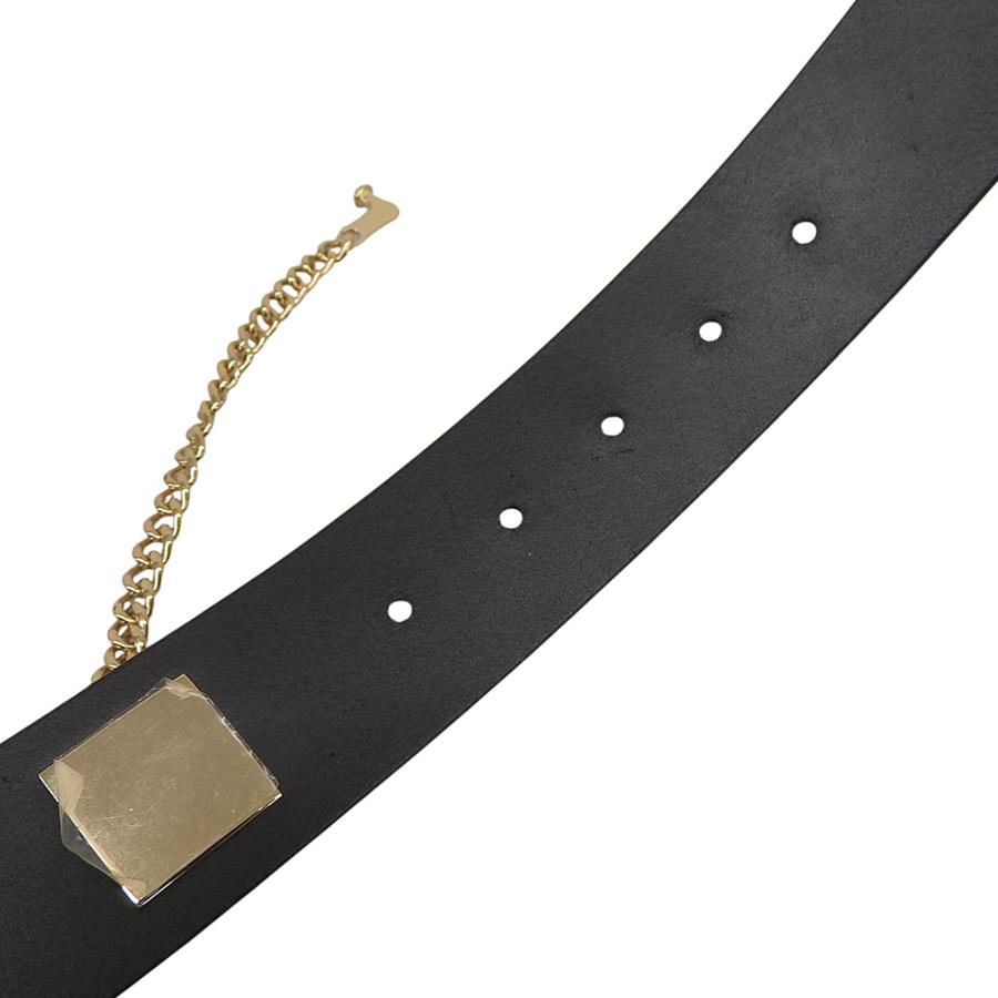 極美品 CHANEL シャネル スライドロックチェーン ベルト 小物 レディース レザー ブラック×ゴールド 75/30 02P 2002SS_4