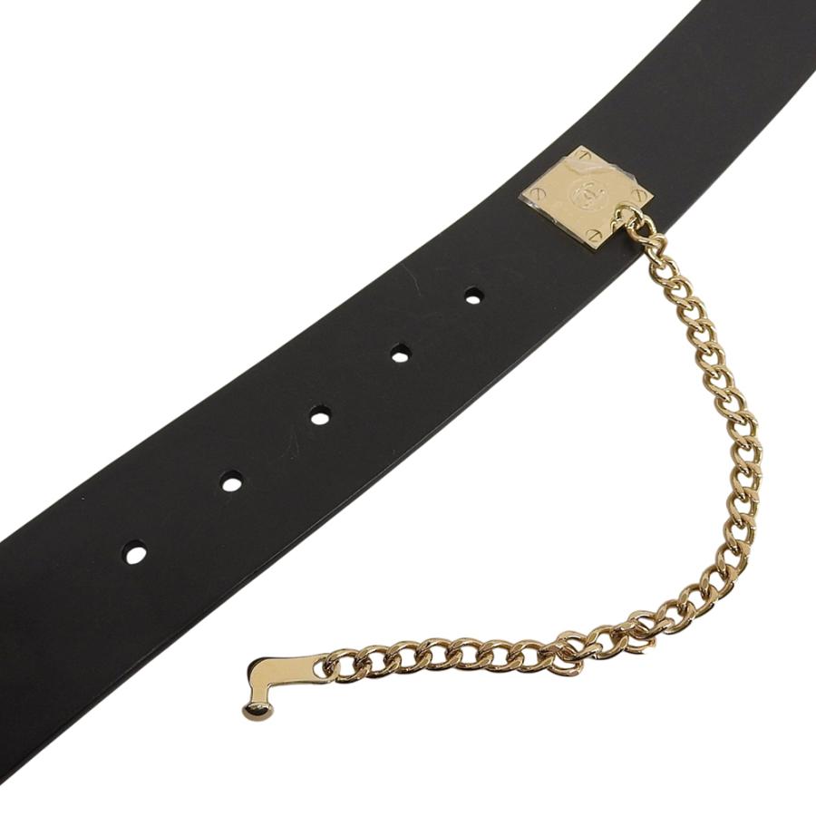 極美品 CHANEL シャネル スライドロックチェーン ベルト 小物 レディース レザー ブラック×ゴールド 75/30 02P 2002SS_5