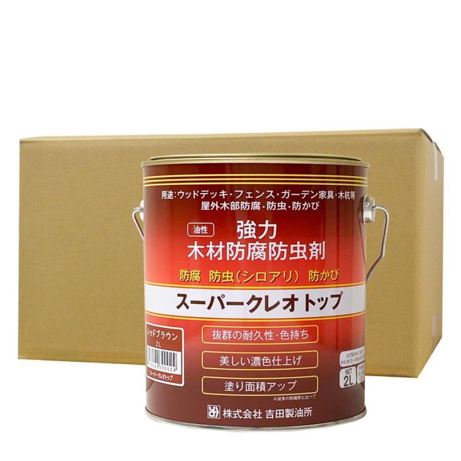 強力 木材防腐 防虫剤 スーパー クレオトップ レッドブラウン 2L×6本 油性 木材 防虫 防カビ シロアリ対策