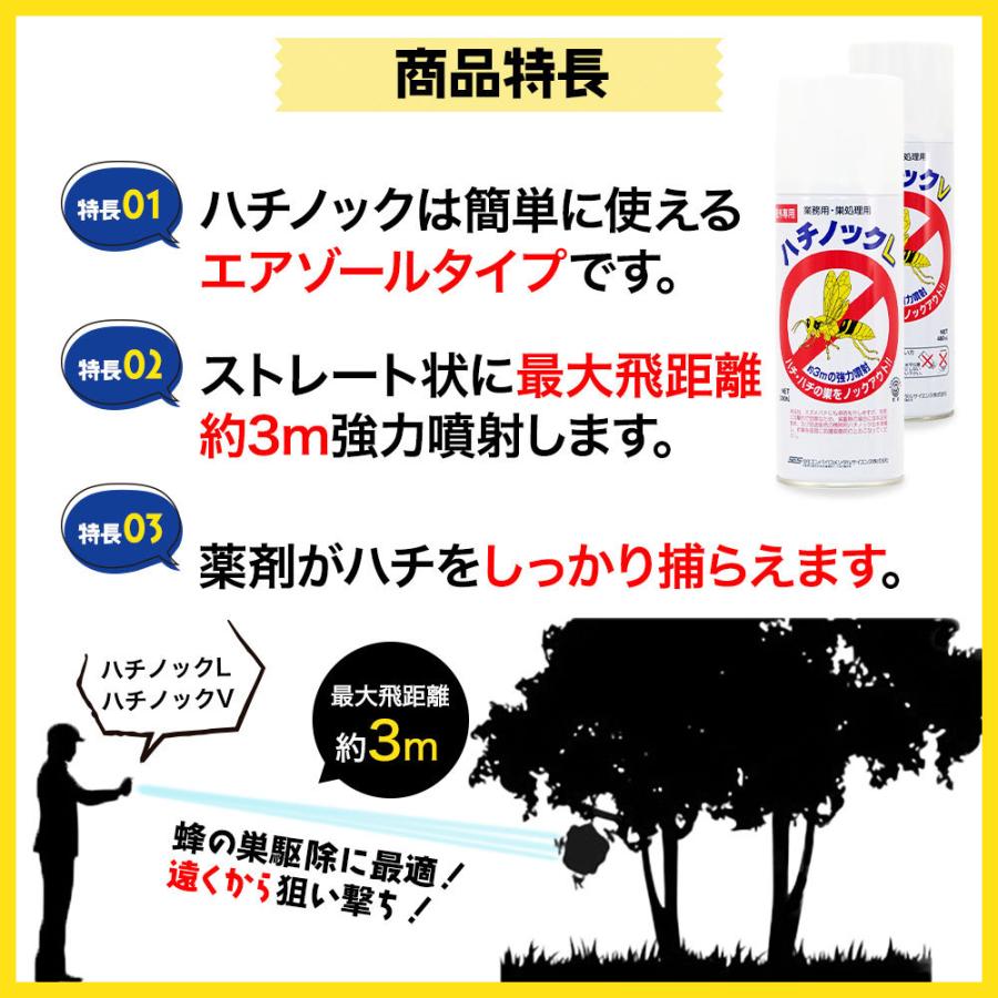 スズメバチ 蜂の巣駆除 ハチノックL 300ml×2本 プロ専用蜂駆除スプレーの定番 アシナガバチ 殺虫剤 業務用｜kaiteki-club｜02