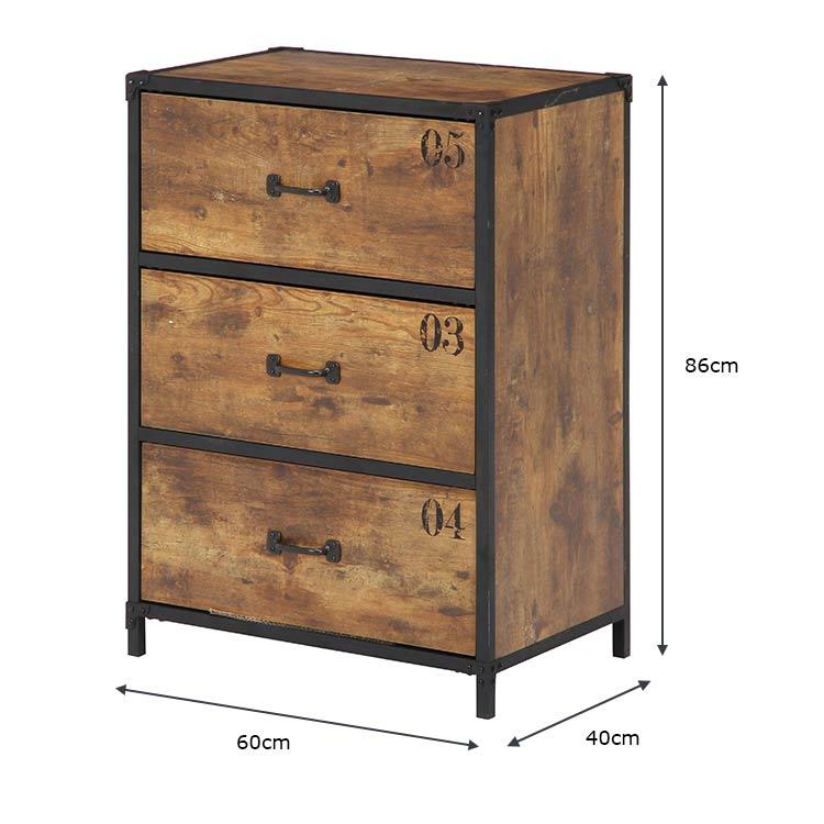 【2個おまとめ】アウトレット品 クルト 3段 チェスト 幅60cm ヴィンテージ 2個おまとめ】アウトレット品 クルト 3段 チェスト 幅60cm ヴィンテージ