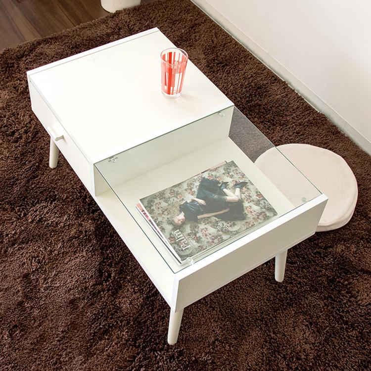 ローテーブル ガラステーブル 収納付き センターテーブル リビング