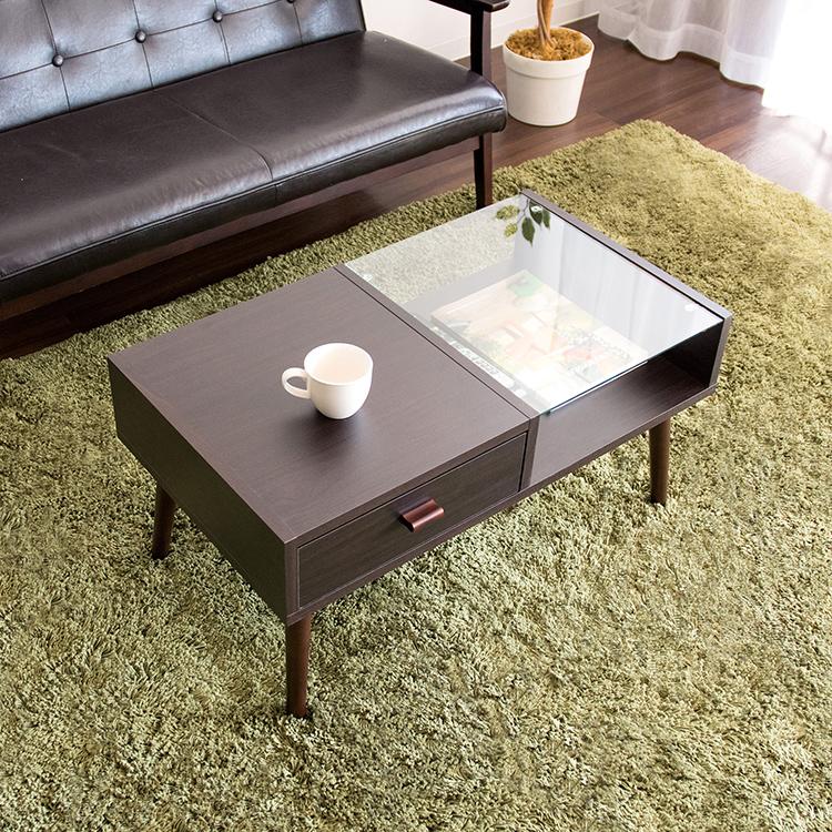 ローテーブル ガラステーブル 収納付き センターテーブル リビング