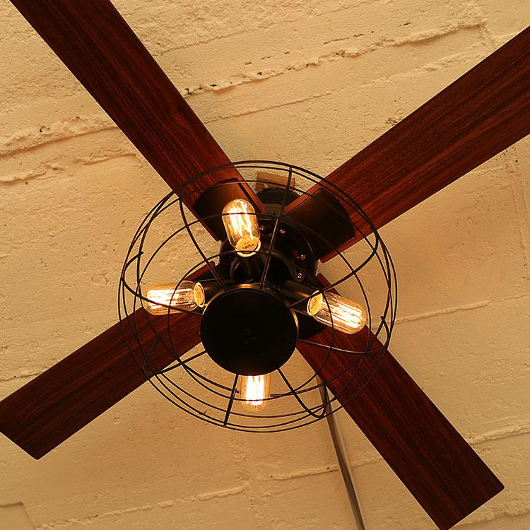 LEDシーリングファン 4灯 リモコン付き ブラウン シーリングファン ライト シーリングライト 4灯 LED電球 対応