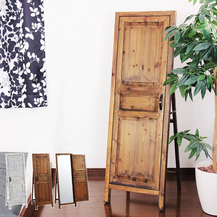 スタンドミラー 収納付き 白 ホワイト 鏡 ミラー 姿見 壁掛け