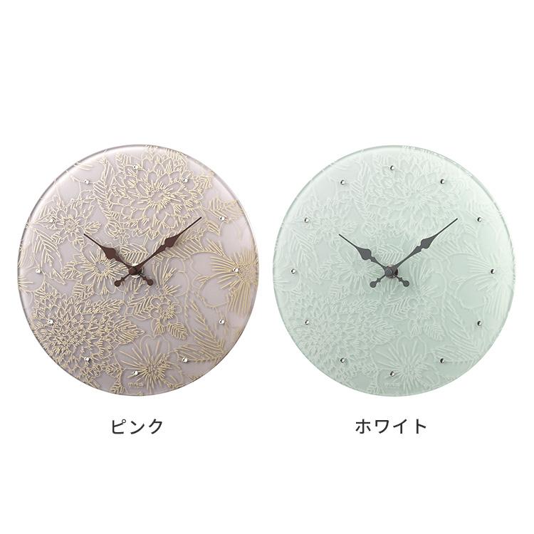 MAG 掛け時計 ガラス レース 花柄 ピンク ホワイト 白 ボタニカル