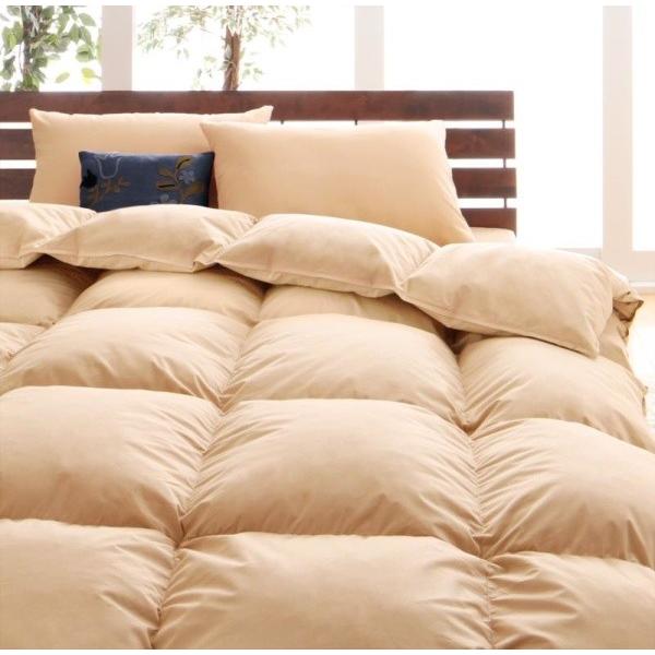 羽毛布団セット ベッド用１０点 クイーンサイズ 色-ナチュラルベージュ  グースダウンタイプ