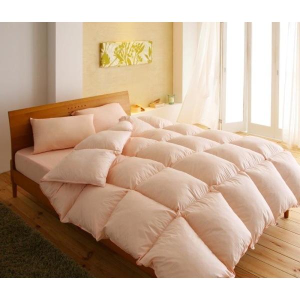 羽毛布団セット ベッド用１０点 キングサイズ 色-さくら  グースダウンタイプ