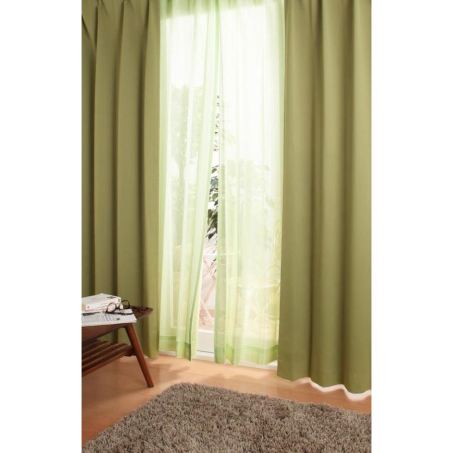 ミラー レースカーテン (幅150cm×高さ238cm)の２枚セット 色-グリーン