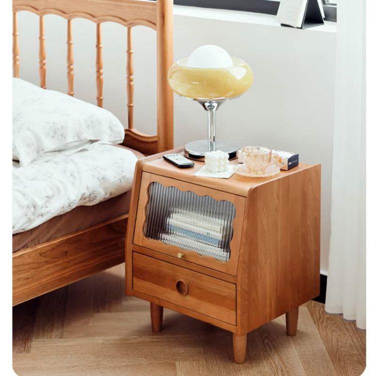 ナイトテーブル 収納 引き出し付き ナチュラル チェリー材 無垢材 北欧
