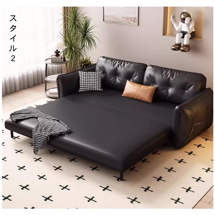 黒いソファベッド ボタン付きクッション ソファ ソファベッド 3WAY 幅116〜296cm 高反発クッション 簡単変形