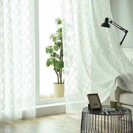 レースカーテン おしゃれ 北欧 安い タッセル付き 送料無料 モダン 幾何柄 小窓 S 05 S 8004 Lacecurtain5 快適ホーム 通販 Yahoo ショッピング